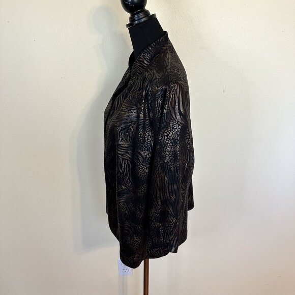 Bonworth Womens Black & Gold Animal Print Open Front Cardigan Jacket 1X - Picture 6 of 8